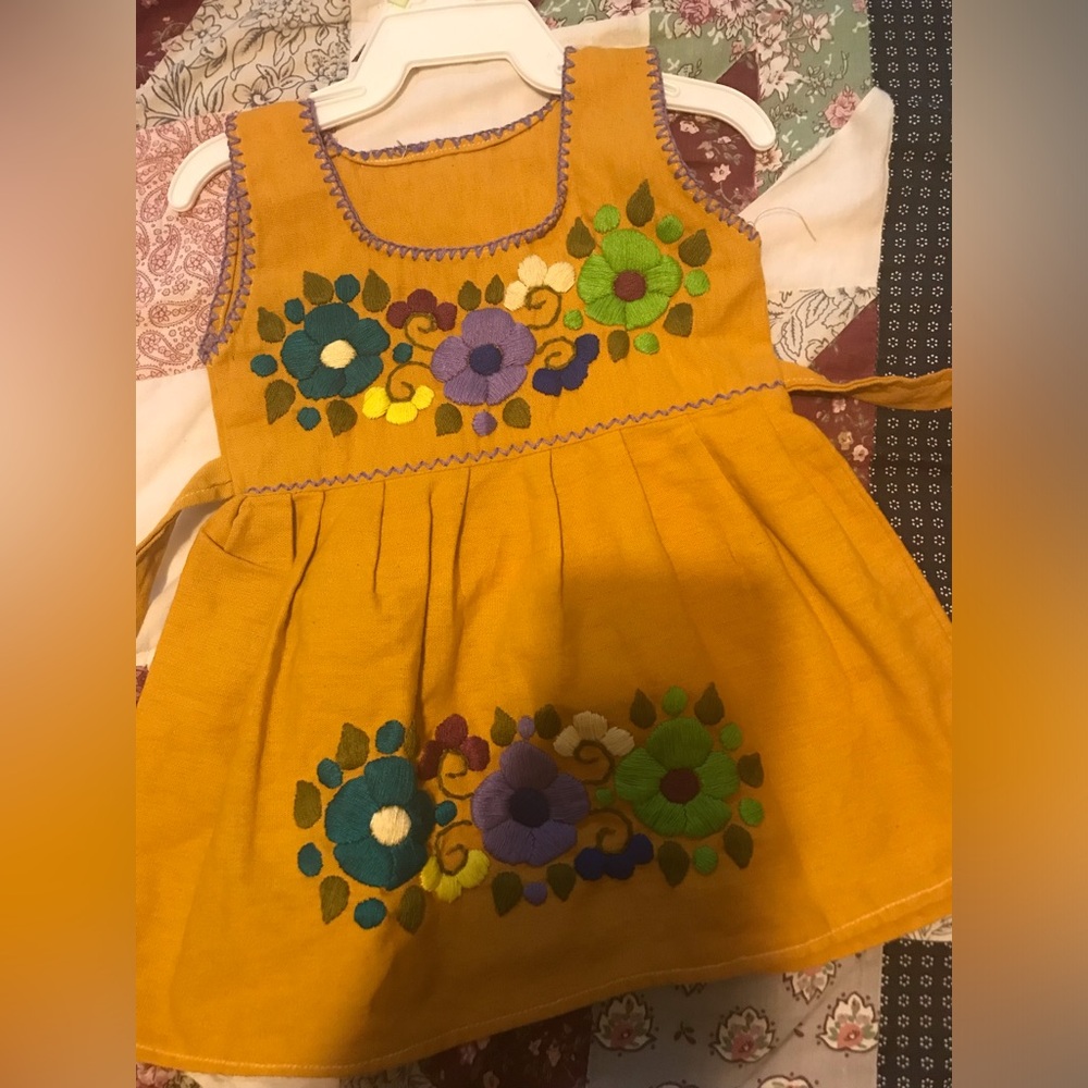 ❤️ Mustard Yellow Floral Embroidered Toddler Dress Size 3 Months